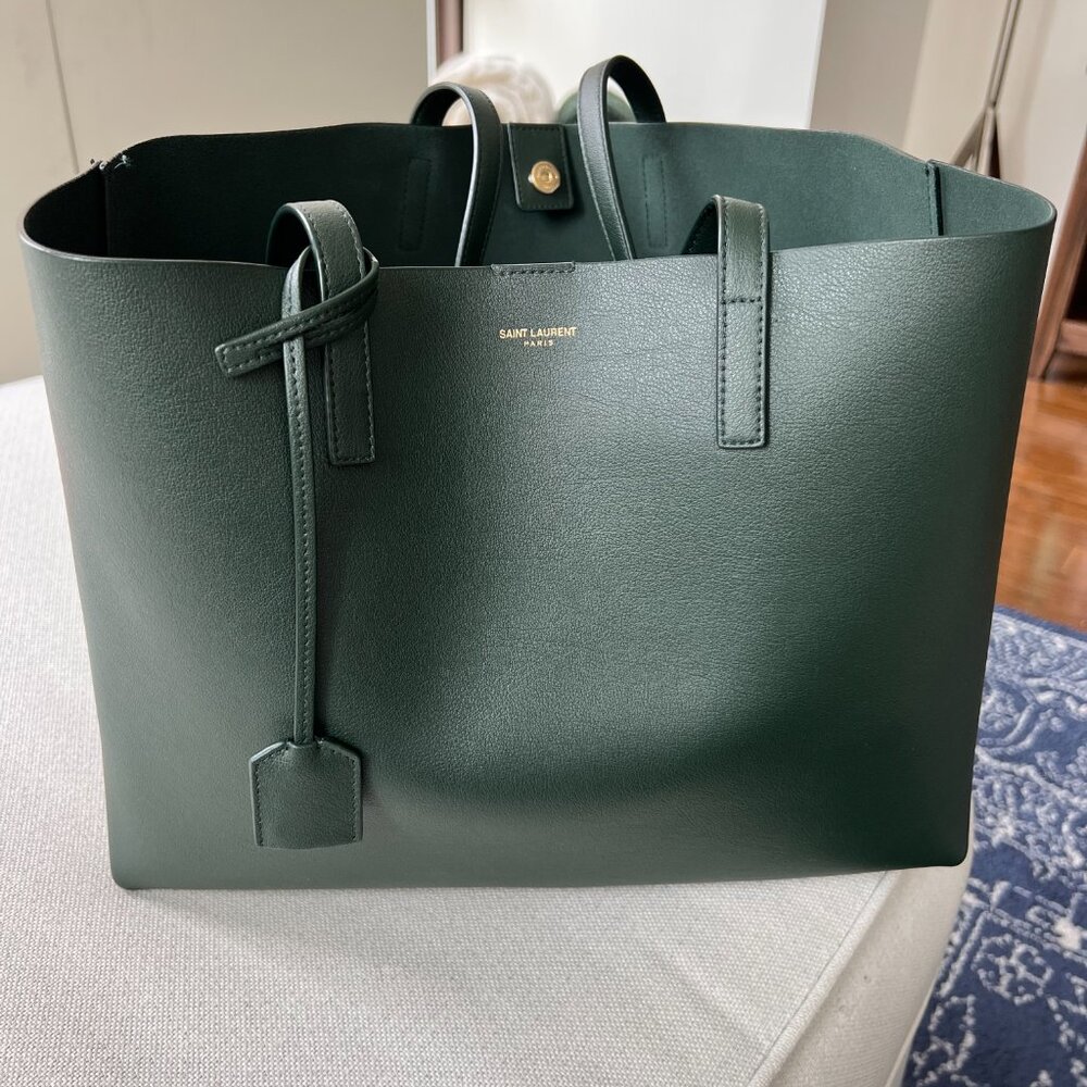 Saint Laurent Large Leather Shopper Color: Vert Fonce (Barely Used)